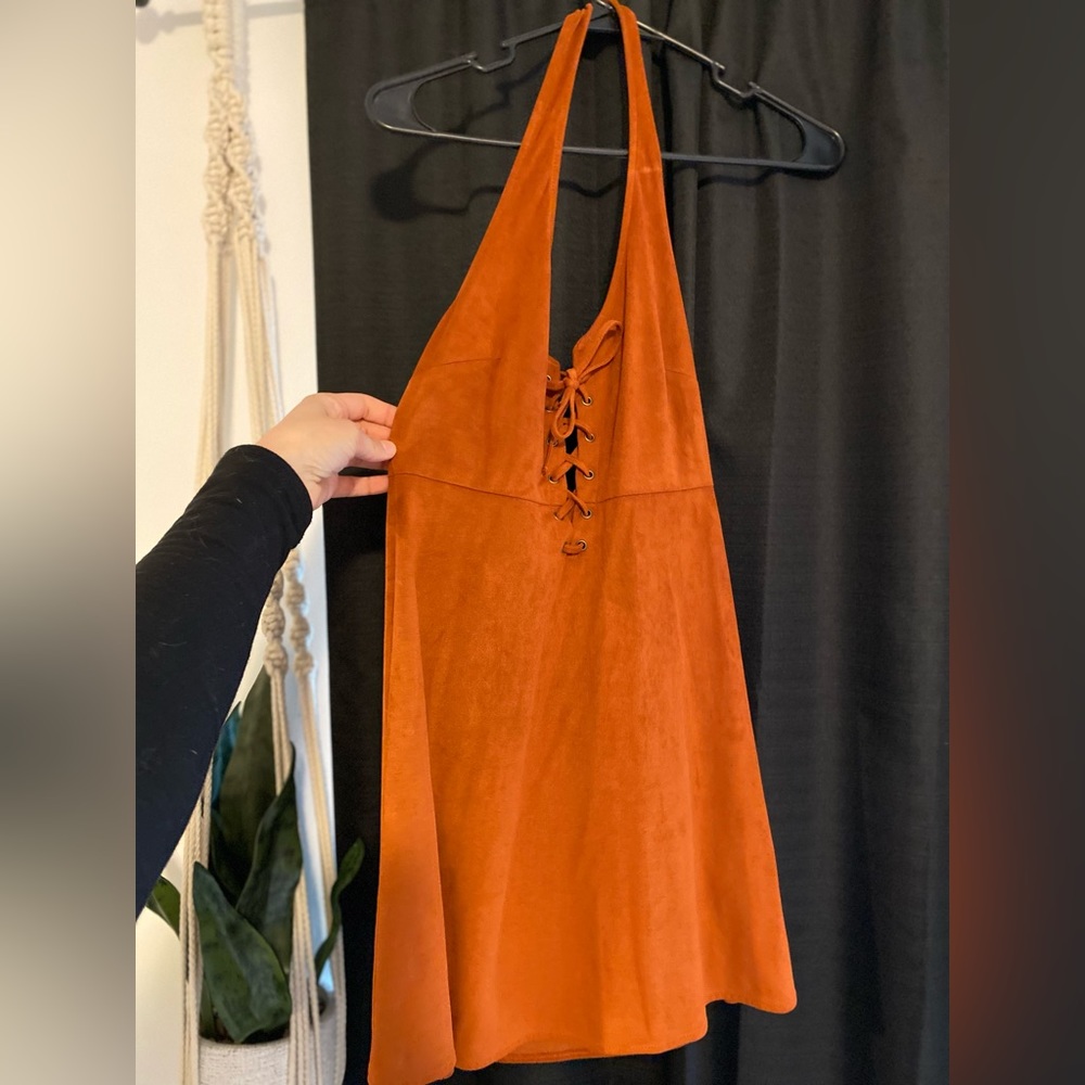 Forever 21 burnt orange mini dress. Suede material. Size small.